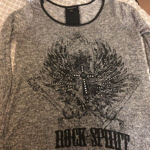 Rock & Republic Grey cross sweater size L